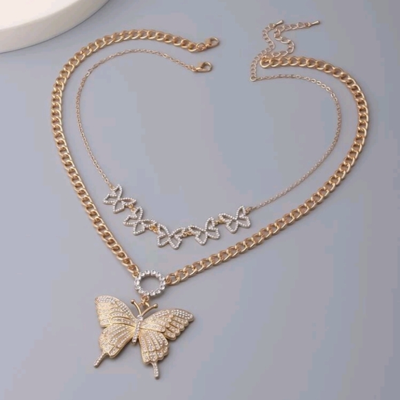Luxury Rhinestone Cuban Butterfly Set Necklaces - Picture 3 of 7